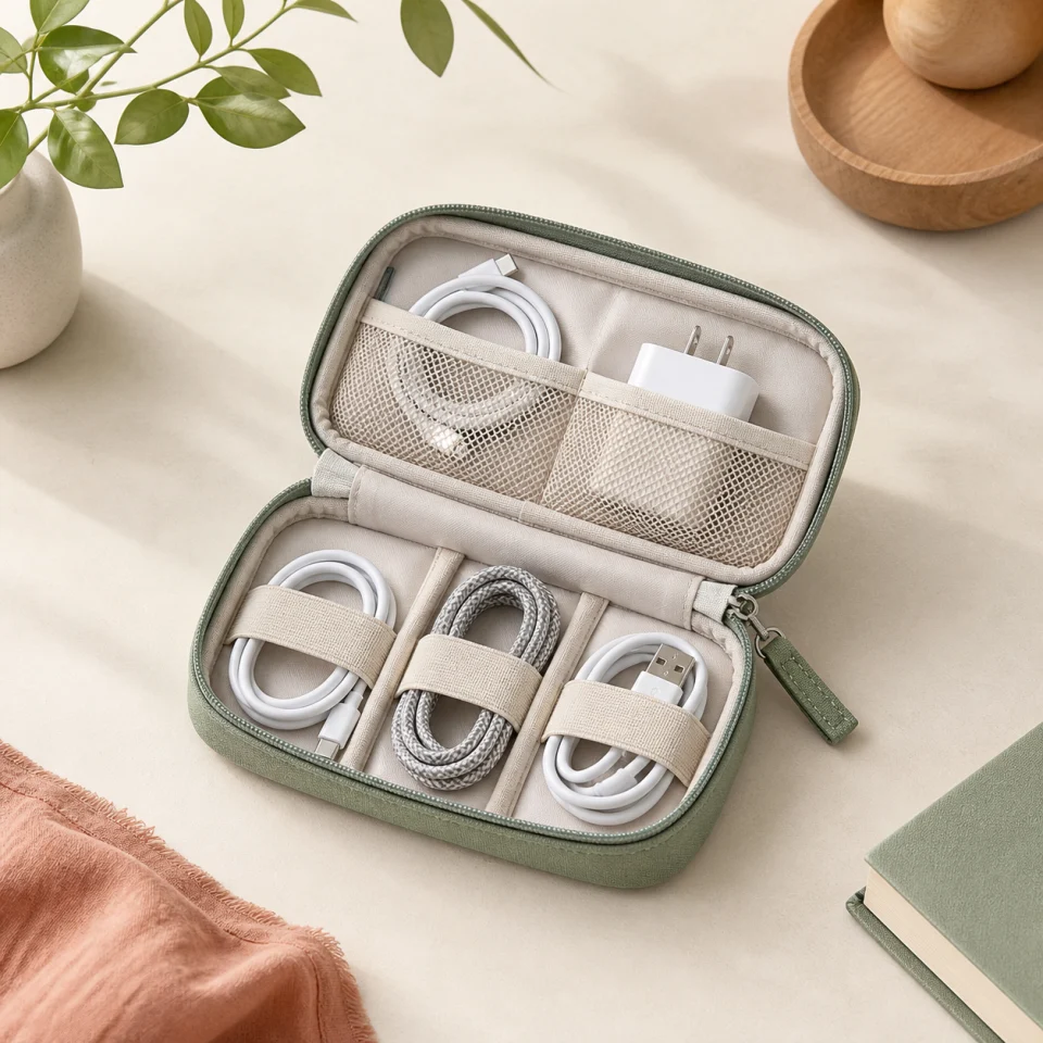 Tech cable pouch offered by Loop & Loom