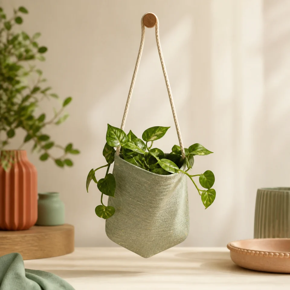 Hanging pocket planter offered by Second Bloom