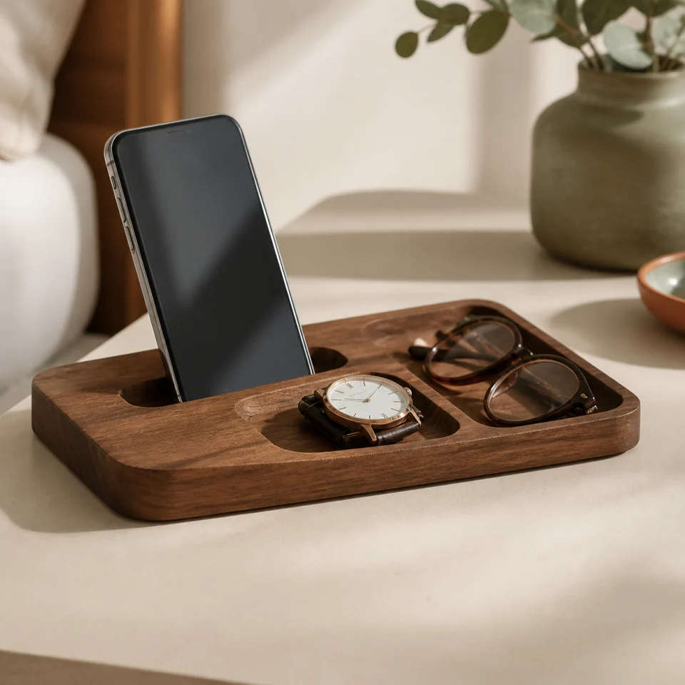 Bedside phone valet offered by Grain & Grove
