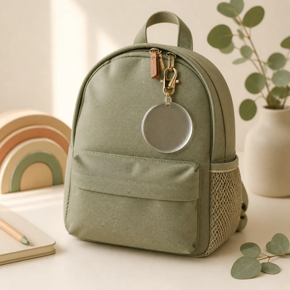 Backpack name tag offered by Tiny Type