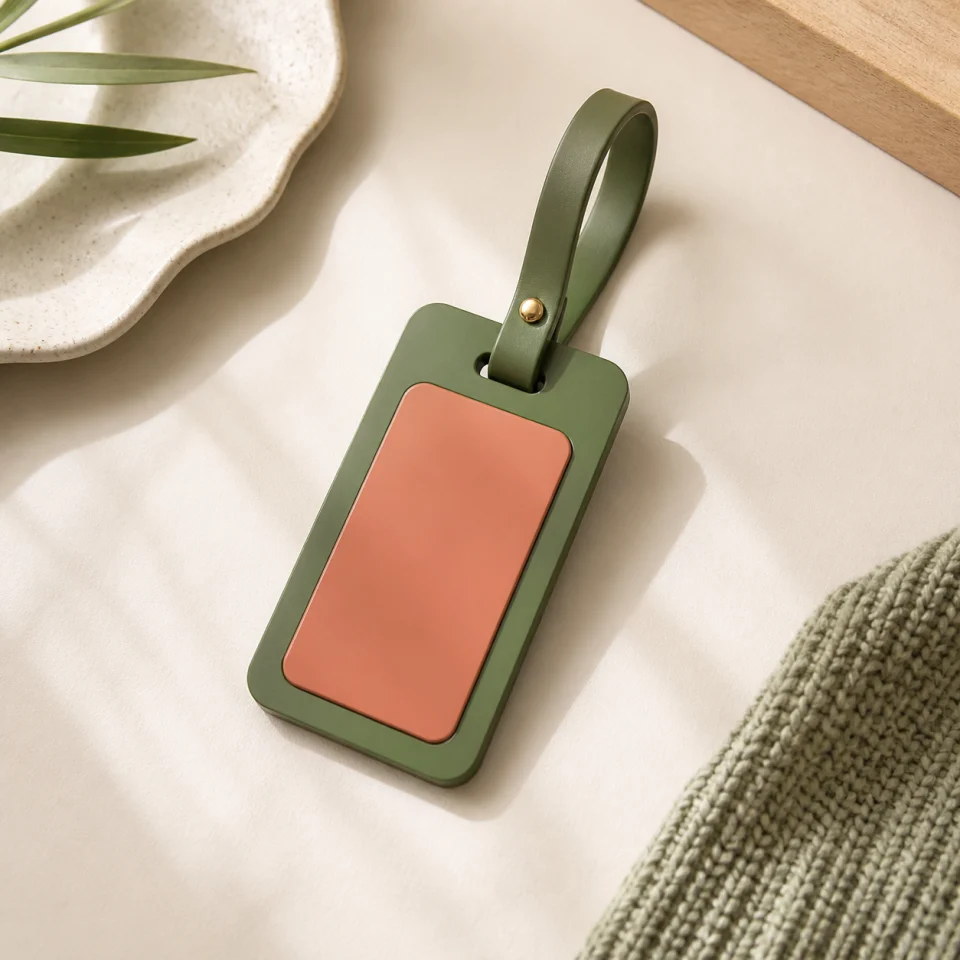Color-block bag tag offered by Tiny Type